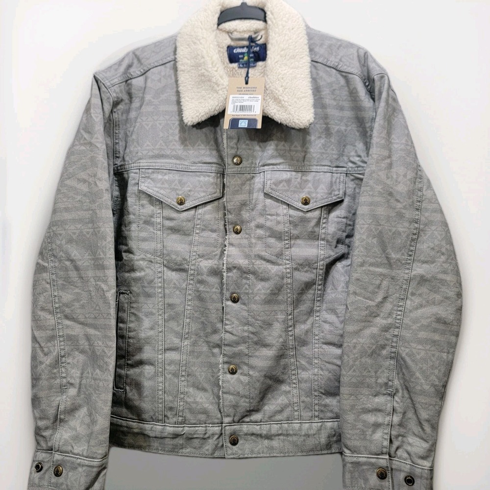 NEW Chubbies Sherpa Fleece Lined Denim Trucker‎ Jacket Large Aztec Southwestern